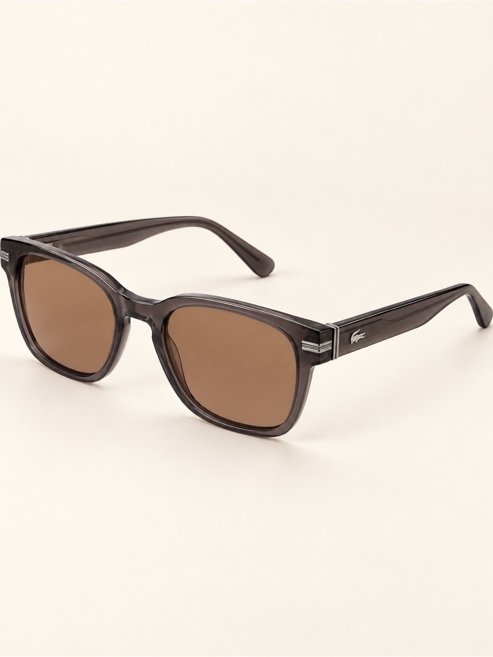 Lacoste Men’s Smoke Transparent Frame Sunglasses with Brown Lenses